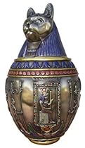 Bronzed with Purple Accents Egyptian Bastet Decorative Canopic Jar