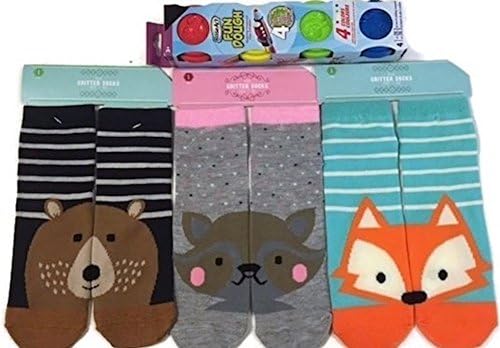 Kids Critter Socks Bear - Raccoon - Fox (Size 7 - 8.5) With A Free Pack Of Fun Dough