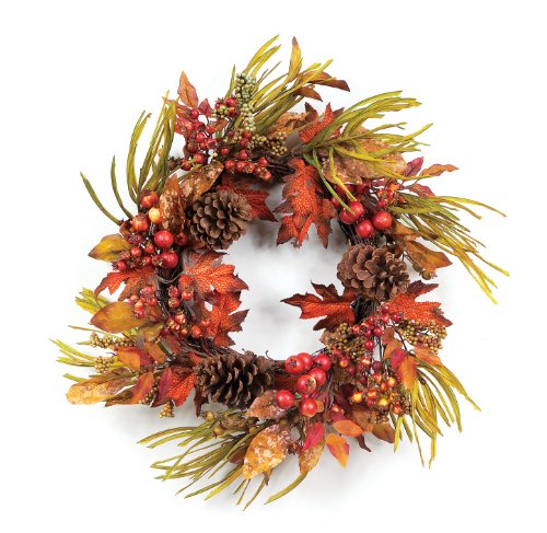 Melrose International  21-Inch Polyester and Polyform Foliage, Berry and Cone Wreath