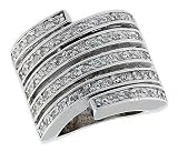Sterling Silver & Rhodium Plated Spiral Band, w/ 64 Tiny High Quality CZ's, 13/16 (21mm) wide