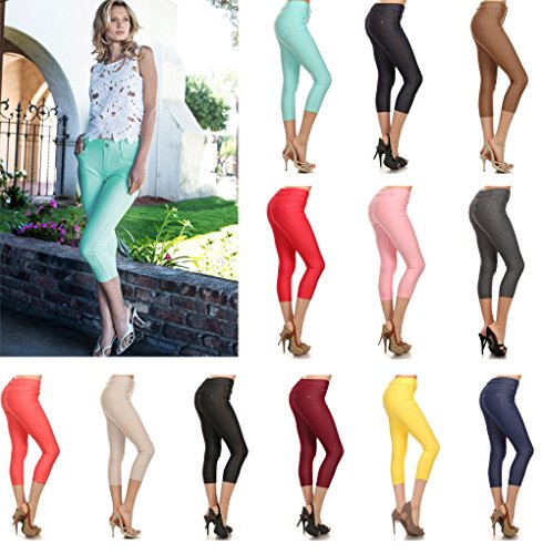 Enimay Women's Colored Jean Look Capri Jeggings Tights Spandex Leggings Pants