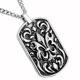 Stainless Steel Fleur De Lis Design Dog Tag Pendant Necklace 24 Curb Chain