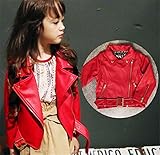フェイクレザー ジャケット アウター 子供用 PU コート 上着 子供服 ライダース 女の子 ガール 子ども キッズ ジュニア ダンス発表会 ブラック レッド 130 ブラック