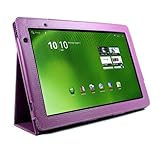 Purple Portfolio Leather Case Cover with Stand for Acer Iconia Tab A500 10.1 Inch Tablet + Screen Protector + Stylus Touch Pen