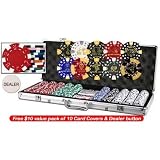 500 poker chip set with 10 free card covers and 1 dealer button.