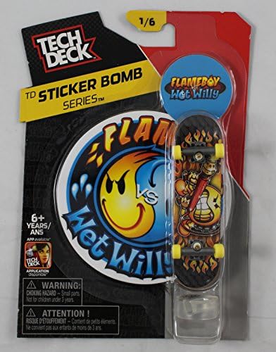 1 TECH DECK 96mm FINGERBOARD - FLAMEBOY VS. WET WILLY BOARD (Sticker Bomb Series 1/6) - New