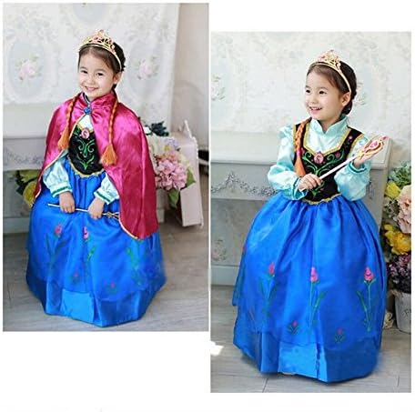 Cosplay Kids dress hole and the Snow Queen Ana wind [tiara, stick, braids with / 100 ~ 140cm] luxury 4-point full set costume princess dress dress for children (110cm)