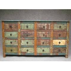 Indien-Antik: massive Anrichte Sideboard Rainbow Finish
