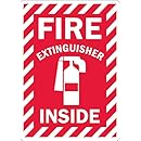 SmartSign Adhesive Vinyl Label, Legend "Fire Extinguisher Inside" with Graphic, 7" high x 5" wide, Red on White