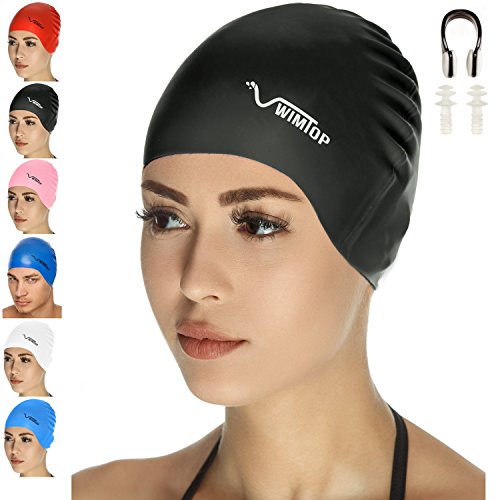 Premium Silicone Swim Cap for Men and Women Free Nose Clip and Ear Plug