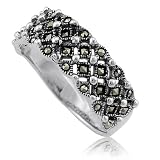 Sterling Silver 925 Round and Princess Marcasite in 4-Row Fashion Ring - Women's Fashion Right Hand Ring