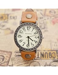 MagicPiece Handmade Vintage Style Leather Watch For Women Big Dial Cow Leather Watch of Vintage Style in 5 Colors: Light Brown