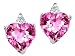 2.14 cts Heart Shape Created Pink Sapphire and Genuine Diamonds Earring Studs - 14kt White or Yellow Gold