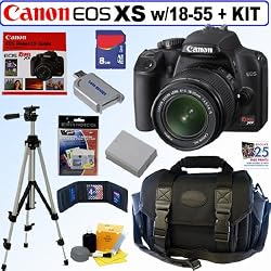 Canon EOS Rebel XS 10.1MP Digital SLR Camera (Black) with EF-S 18-55mm f/3.5-5.6 IS Lens + 8GB Deluxe Accessory Kit