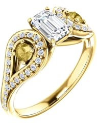 10K Yellow Gold Emerald Cut White and Yellow Diamond Ring -- LIFETIME WARRANTY