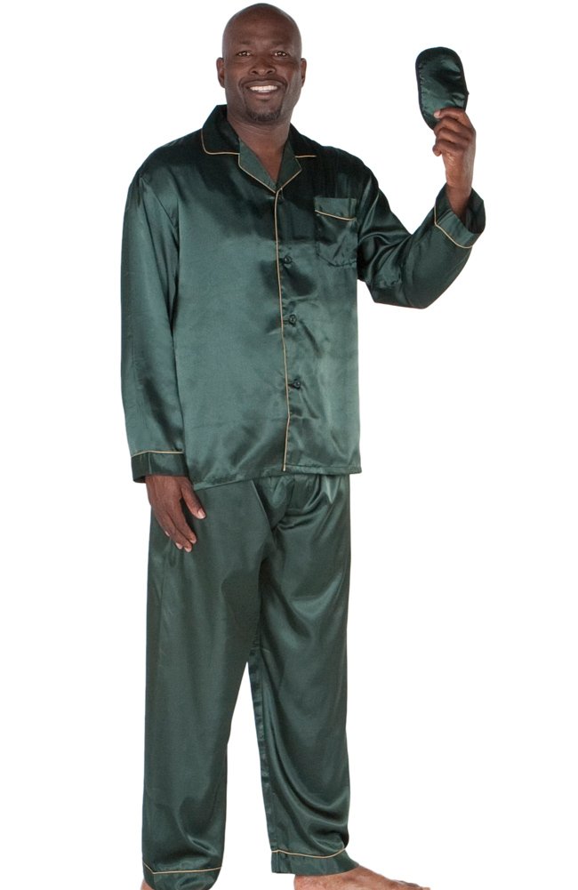 Del Rossa Classic Satin Pajama Set and Sleep Mask, Green Large ($39.99)