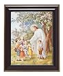 Jesus with Children in Gloss Walnut Wood Frame with Gold Trim, 10.75" x 12.75" - MADE IN ITALY