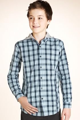 Boys' Limited Pure Cotton Hooded Check Shirt