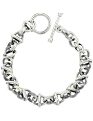 Sterling Silver Round & Oval Rolo Link Bracelet Toggle Clasp Handmade 3/8 inch wide, sizes 8, 8.5 & 9 inch
