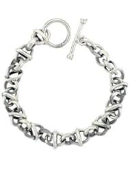 Sterling Silver Round & Oval Rolo Link Bracelet Toggle Clasp Handmade 3/8 inch wide, sizes 8, 8.5 & 9 inch