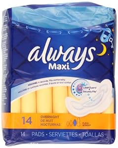 Always Maxi Unscented Pads with Wings, Overnight, 14 Count (Pack of 4)