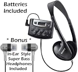 Sony Walkman Digital Tuning Portable Palm Size AM/FM Stereo Radio (Black) with Weather Band, 20 Station Preset Memory, DX Switch for Exceptional Reception, Convenient Belt Clip & Over Head Stereo Headphones - Batteries Included + Bonus DB Tech Secure-Fit 