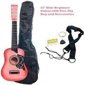 25 Pink Kids Acoustic Guitar with Free Accessories by 