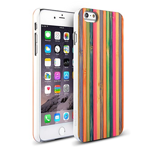 iPhone 6 Plus Case , Swees® [Nature & Me Series] Genuine Natural Bamboo Wood Backplate with Colorful Vertical Stripes Texture and Rubberized Hard PC Frame Protective Case for iPhone 6 Plus (5.5 inch)