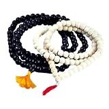 Yin Yang a Pair, Tibetan Handmade Dark Wood and Light Wood 108 Prayer Beads Mala Necklace