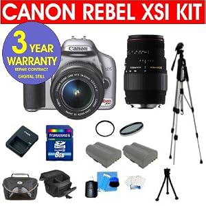 11 Piece Zoom Kit with Canon EOS Rebel XSI SLR 12.2 MP Digital Camera (Silver) with EF-S 18-55mm IS Lens + Sigma 70-300MM Macro Zoom Lens + High Capacity Li-Ion Battery + 8 GB Memory Card + 50