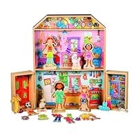 Daisy Girls Friends and Pets Dollhouse Dress Ups - Includes 130 Magnetic Wooden Pieces, 1 house, 1 storage box, and 6 dolls
