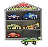 Melissa & Doug Wooden Race Car Set - 6 Cars Compatible with Standard Railway Systems