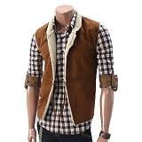 Image of Mens Casual Fur Lining Suede Vest Jacket BROWN (030D)