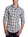 Ben Sherman Men's Long Sleeve Fancy Gingham Western Shirt, Flake Grey, Medium