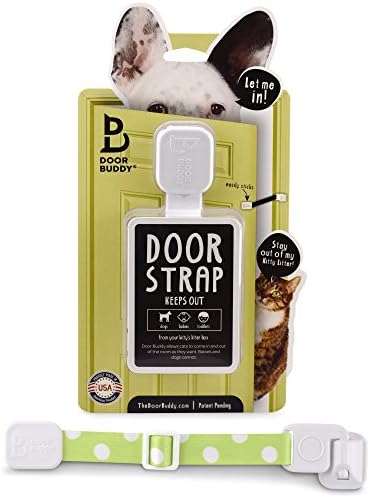Door Buddy Adjustable Door Strap &amp; Latch. Easy Way To Dog Proof Litter Box. No More Pet Gates Or Cat Doors. Convenient Cat &amp; Adult Entry. No Tools Installation. Stop Dog Eating Cat Poop Today! (Green)