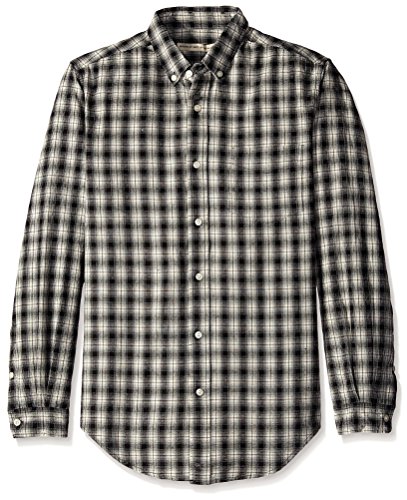 Shades of Grey Men's Standard Button-Down Collar Shirt, Black Plaid, M