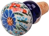 Polish Pottery Ceramika Boleslawiec 0804/169 Royal Blue Patterns with Blue Daisy and Orange Phlox Motif Wine Stopper, 2-3/4-Inch by 1-1/2-Inch