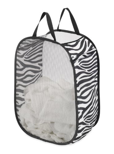 Whitmor pop and fold laundry bag hamper, zebra