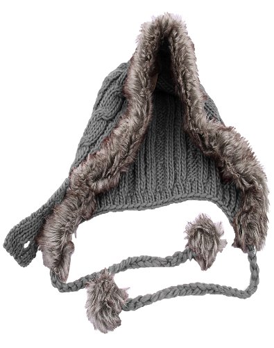 Knit Bomber Hat with Fuzzy Tassles and Brim