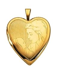 Child with Mother Heart Shaped Locket Pendant in 14k Yellow Gold