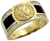 14k Gold Men's Ring, w/ Black Onyx Stones & 0.28 Carat Brilliant Cut Diamonds, 7/16" (11mm) wide