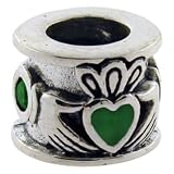 Biagi Sterling Silver with Enamel Green Claddagh Bead Charm