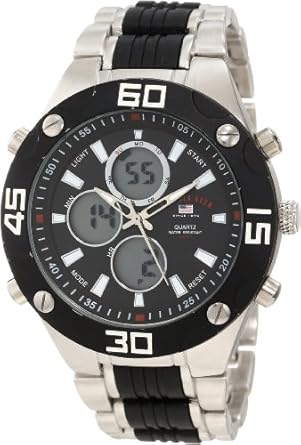  U.S. Polo Assn. Men's US8532 Silver-tone and Black Analog Digital Watch