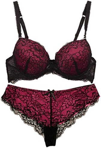2-Pc Women's Allover Lace Bra & Panties Set - Black 38B