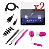 GTMax 2 X LCD Screen Protector + 6FT Gold Plated Micro HDMI Cable + 3FT Micro-USB Data Cable + 3 X Universal Stylus + 3.5mm Metalic Microphone Headset + Fishbone Headset Wrap for Motorola Xoom Tablet