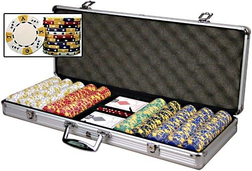 Premium Set of 500 Tri-Color Ace-King 11.5 gram Poker Chips w/6 Dealer Buttons, Case, Cards, & Dice