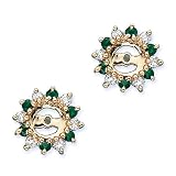 14K Yellow Gold 1/4 ct. Diamond with Alternating 3/8 ct. Emerald Earring Jackets