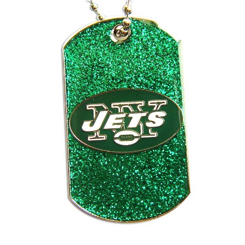New York Jets Dog Fan Tag Necklace Glitter Sparkle