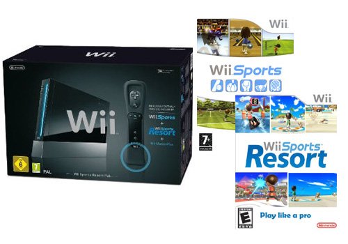 Nintendo Wii "Sports Resort Pak" - Konsole inkl. Wii Sports, Wii Sports Resort + Motion Plus Controller, schwarz