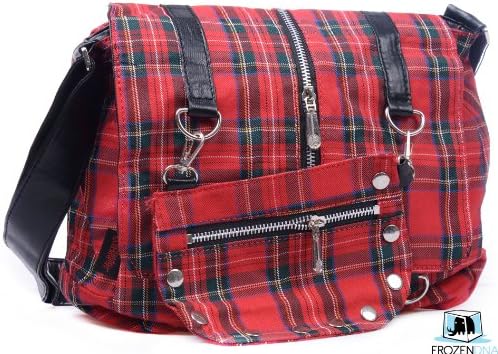 Gothic Tartan Small Messenger Bag | Red | Gothic shoulder Bag | College / Travel / Leisure bag | Sling Bag for School | Crossbody Bag Black | Hobo Bag for Teens | DBG2330 (Red)